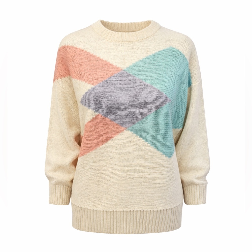 VTG 80s Ski Sweater Obermeyer Wool Blend Jag Retro Knit‎ Womens Medium Pink Blue